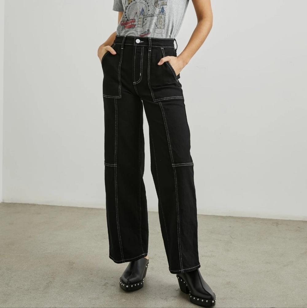 Rails The Getty Crop High Rise Wide Leg Jeans Orca Black Size 25 Emo Punk Goth